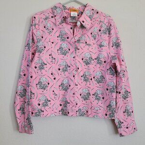 Govango Lightweight Shirt Jacket Pink With Flying Zebras Size Large Made in USA